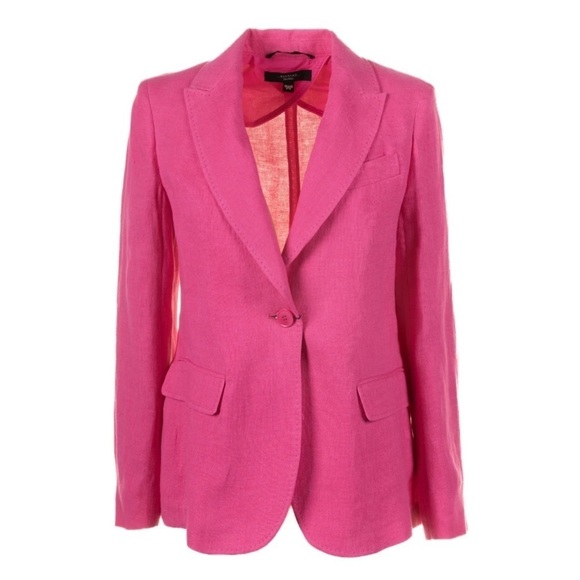 WEEKEND MAX MARA Nalut Linen Canvas Single Breast Blazer Size 8 Fuchsia $575 NWT - Picture 15 of 16